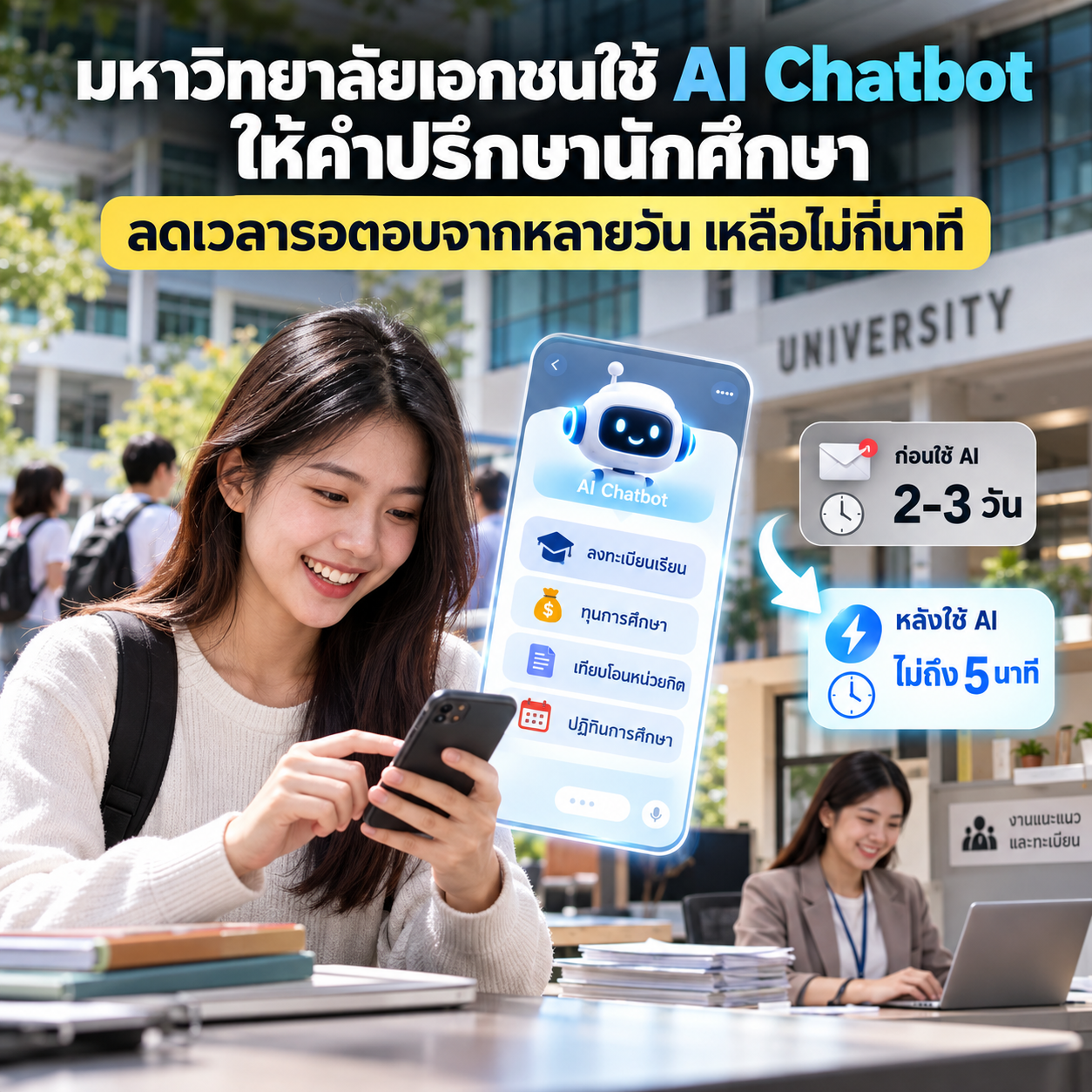 Use Case: มหาวิทยาลัยเอกชนใช้ AI Chatbot ให้คำปรึกษานักศึกษา ลดเวลารอตอบจากหลายวันเหลือไม่กี่นาที